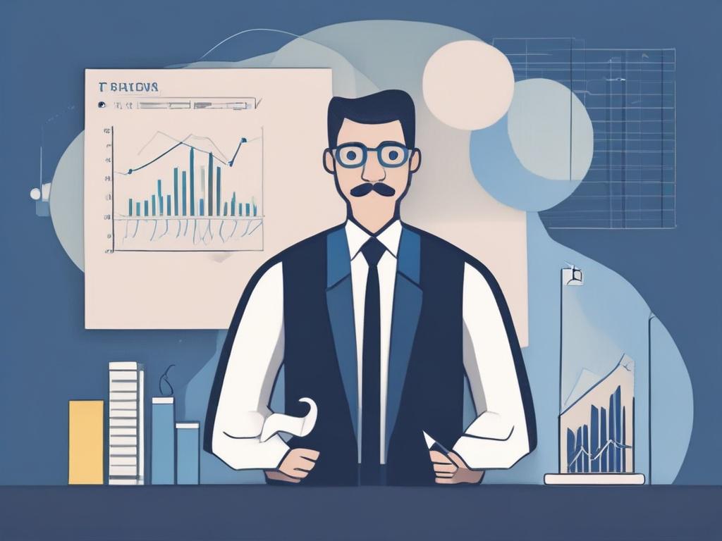 a minimalist vector illustration of a financial consultant analyzing client