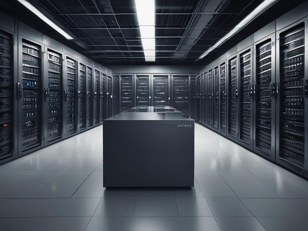 high resolution photorealistic image of a server room with modern