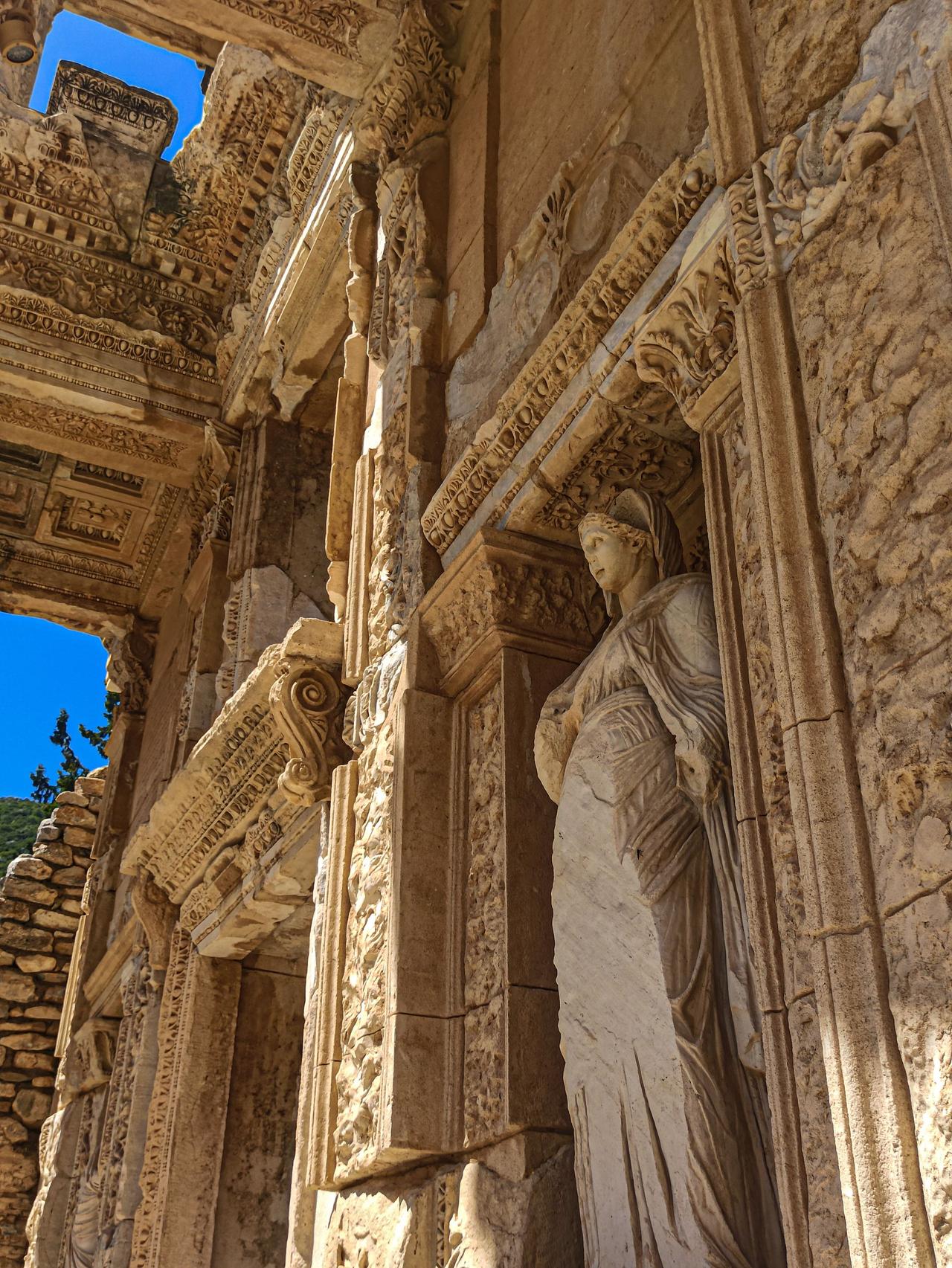 Detail of a statue at the ancient Library of Celsus in Ephesus, Turkey.