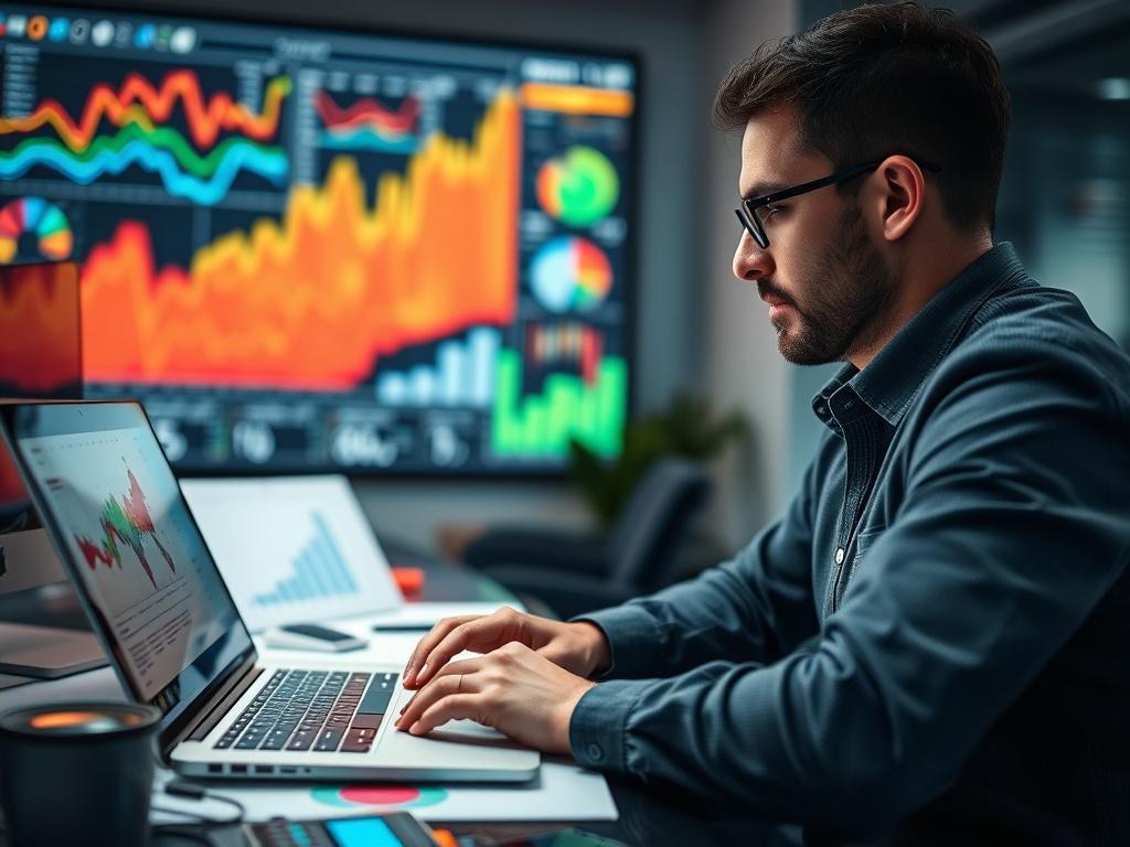 A close up of a data analyst working on a