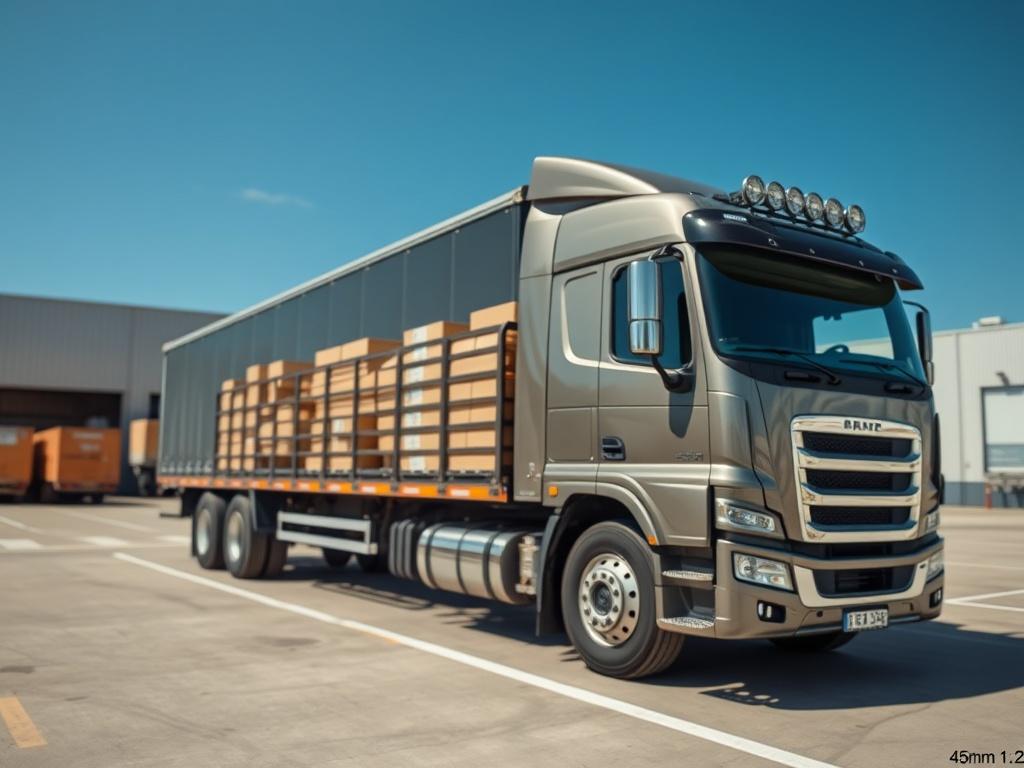 A high resolution close up shot of a freight truck