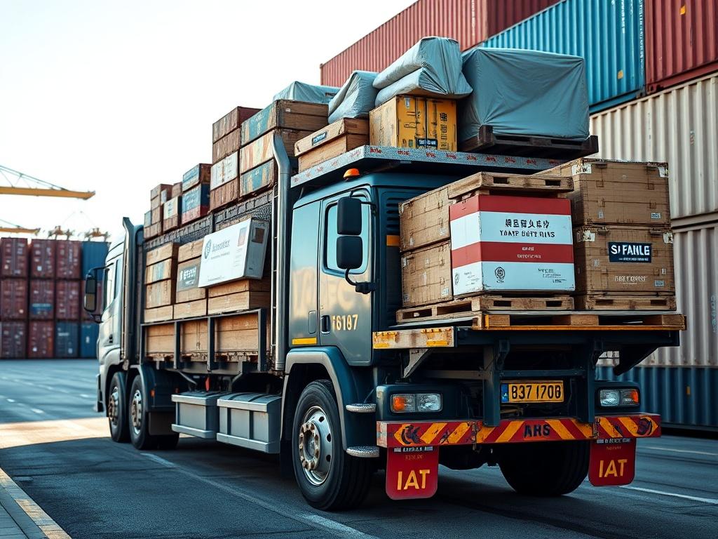A high resolution close up shot of a freight truck