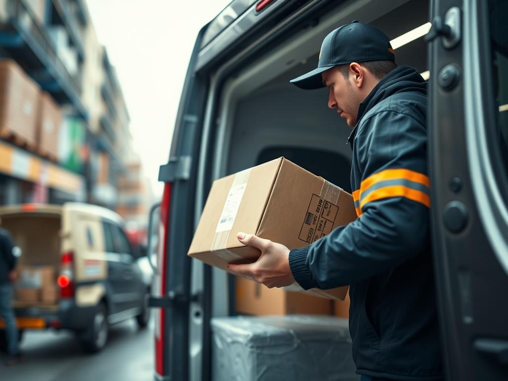 A high resolution close up shot of a delivery person