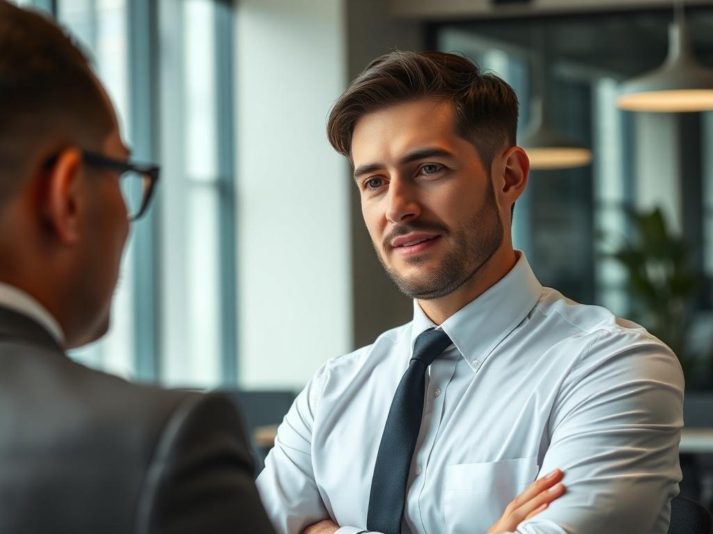 A professional real estate agent discussing industrial property leasing with