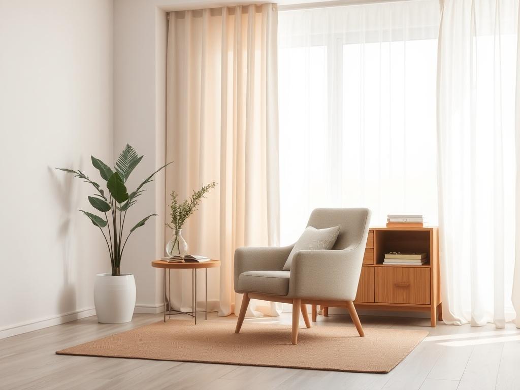 A serene indoor therapy room with soft lighting and neutral