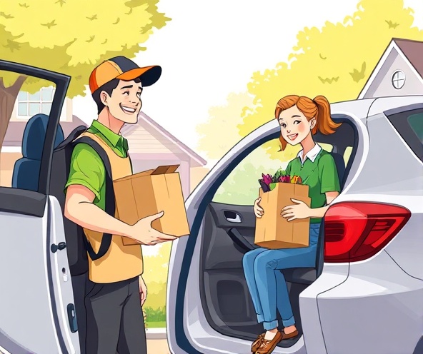 Driver helping customer with groceries and packages