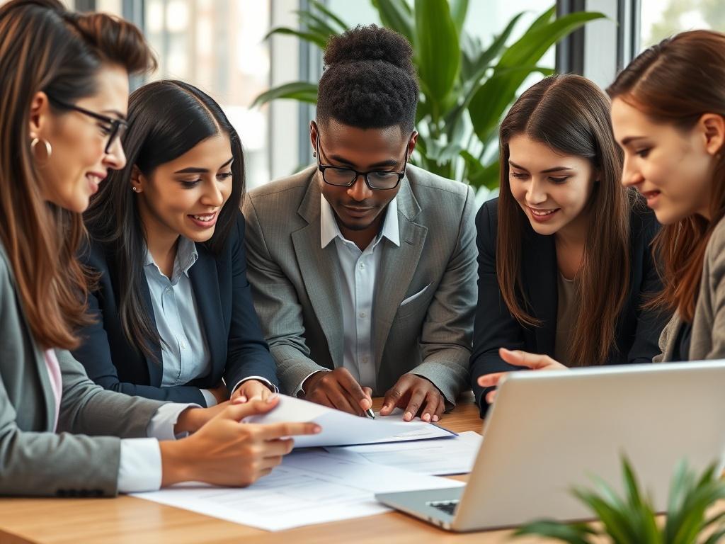 A high resolution close up shot of a diverse team