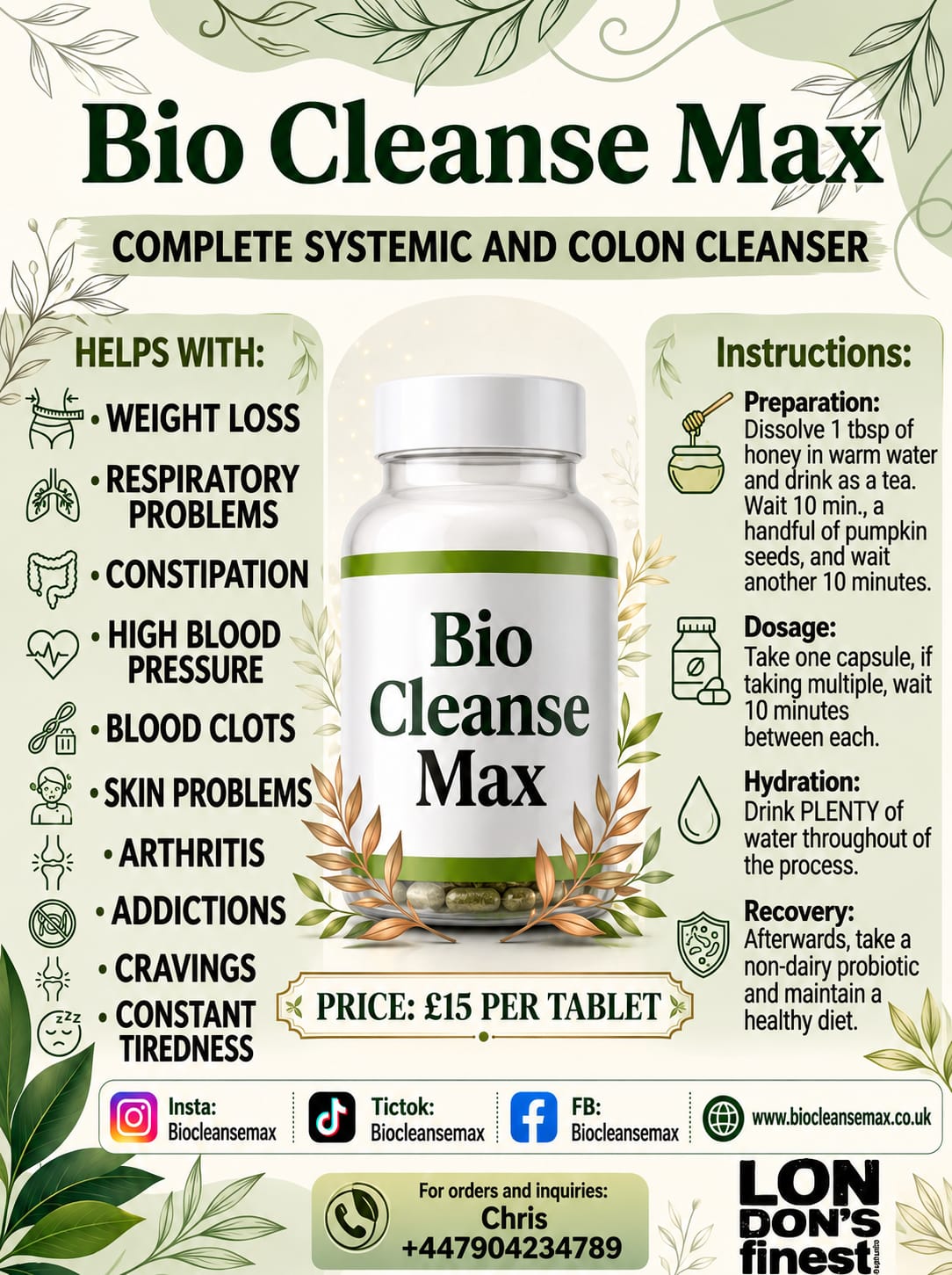 Bio Cleanse Max complete systemic and colon cleanser capsules bottle