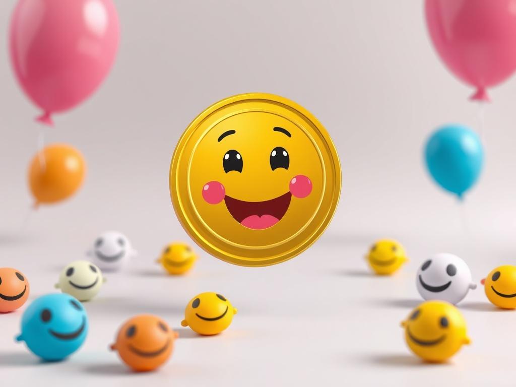 A cheerful golden coin with cartoonish features, set in a