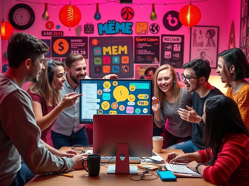 A lively, photorealistic image of a diverse group of people