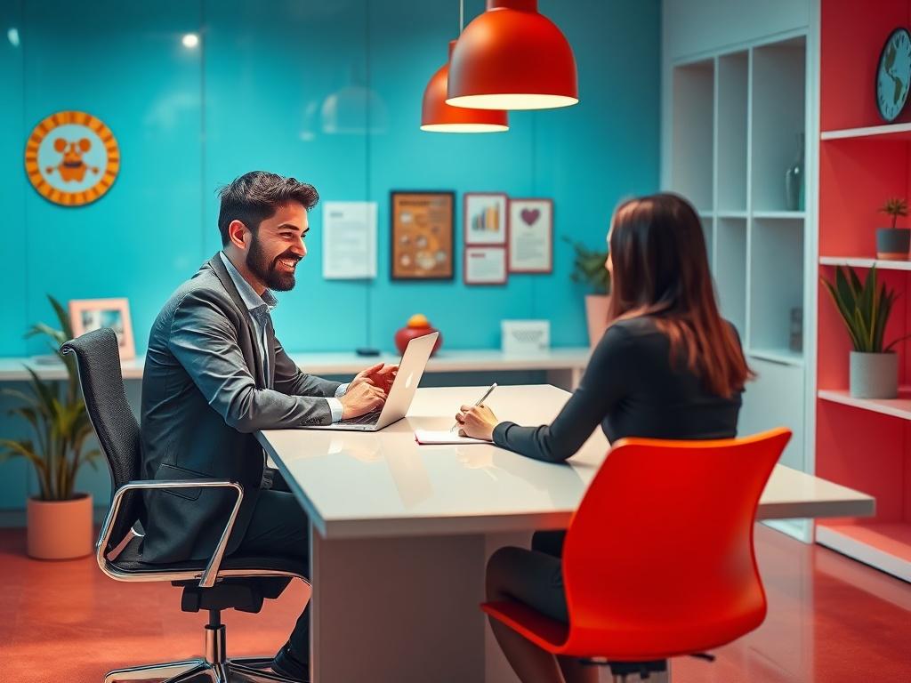 A detailed, photorealistic image of a consultant sitting at a