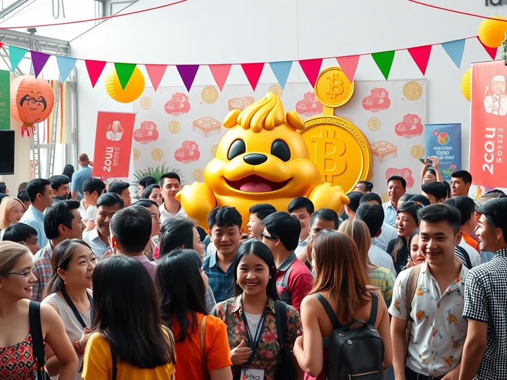 A lively gathering of diverse individuals enjoying a Crypto themed