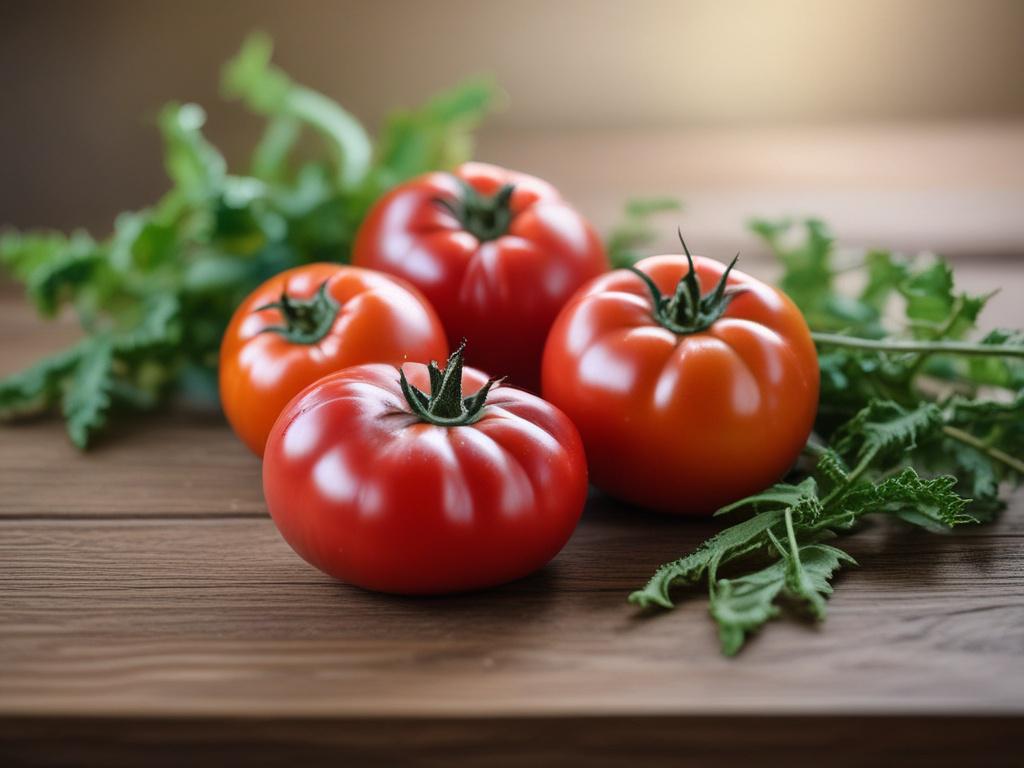 A close up of ripe organic heirloom tomatoes, showcasing their