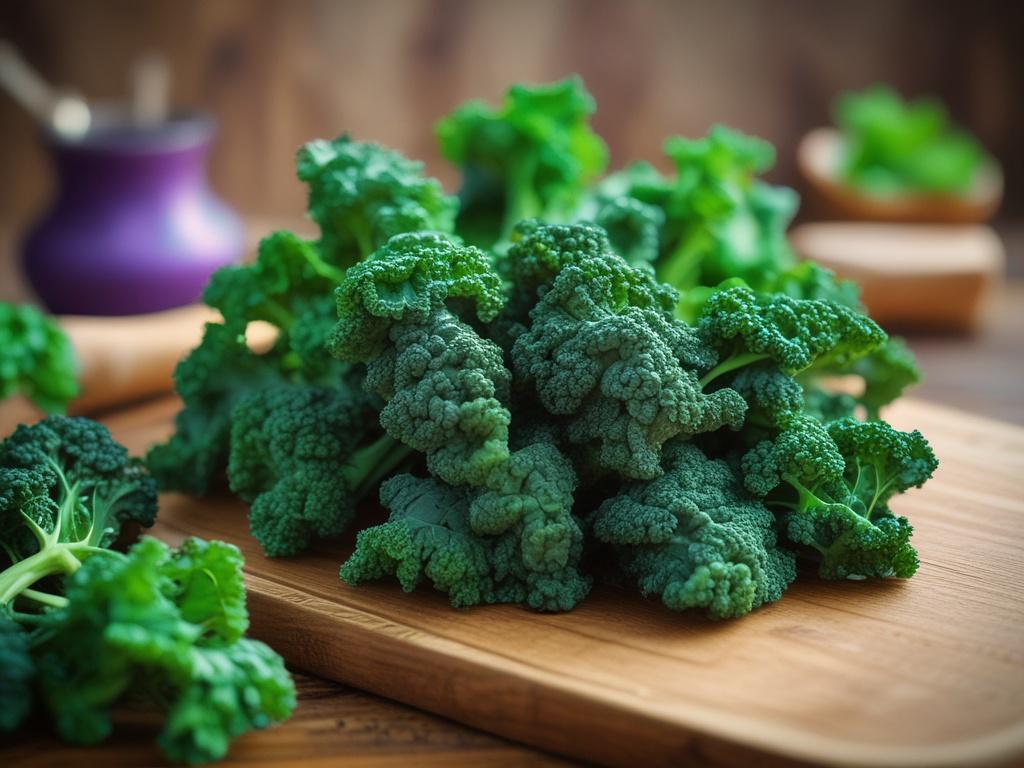 A vibrant bunch of fresh organic kale, displayed on a