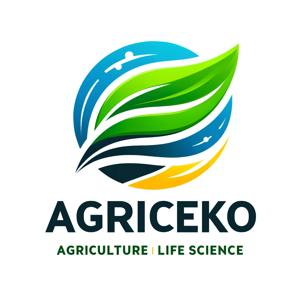 dall·e 2024-12-19 16.14.34 - a modern logo for a company named 'agriceko' symbolizing agriculture, life science products, and services. include a green leaf and a blue arrow for m.webp