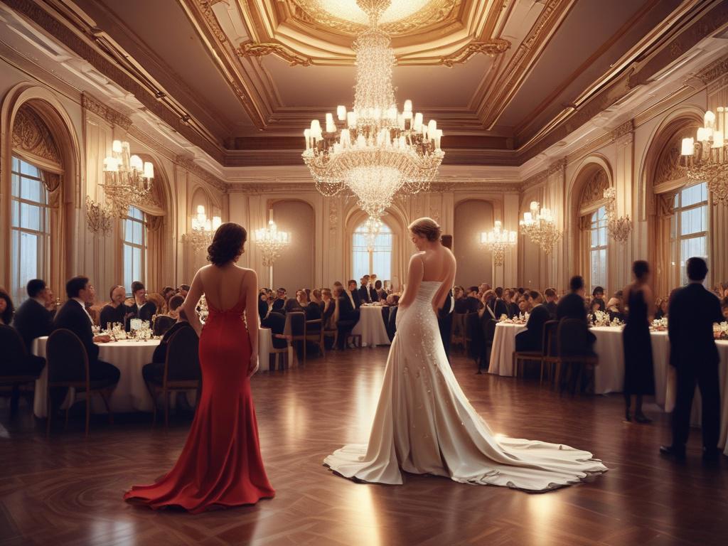 A glamorous event scene showcasing a sophisticated woman in an