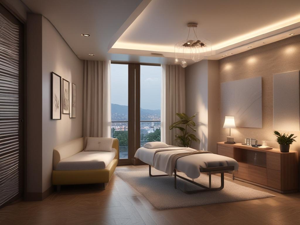 A serene and inviting massage room with soft lighting and