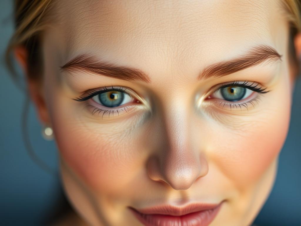 A close-up shot of a woman's face focusing on her forehead and eyes, showcasing smooth, youthful skin after a Botox treatment. The background should be softly blurred, emphasizing the subject. The lighting should be soft and natural, highlighting the skin's texture and subtle glow. The image should be hyper-realistic, rendered in high resolution with a focus on clarity, captured with a 45mm f/1.2 lens style, and compatible with the primary color #136A5C.