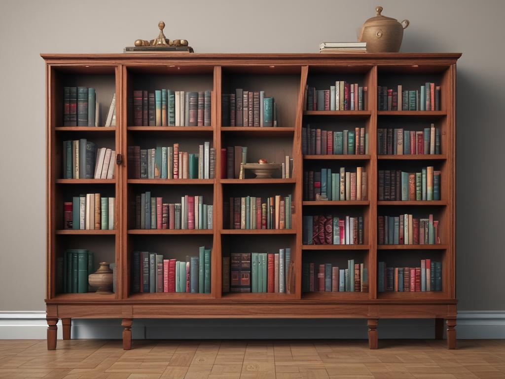 cherry wood bookshelf, classic design, home organization