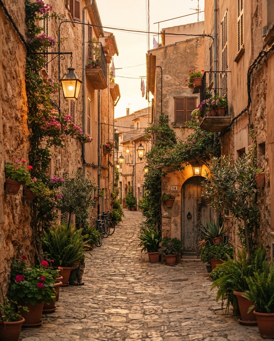 Charming hidden old-town alley at golden hour, the kind of spot curated by Bold Nomad Ventures local guides