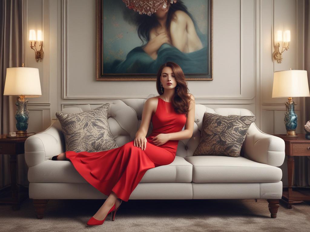 A captivating woman with a sultry expression, dressed in a