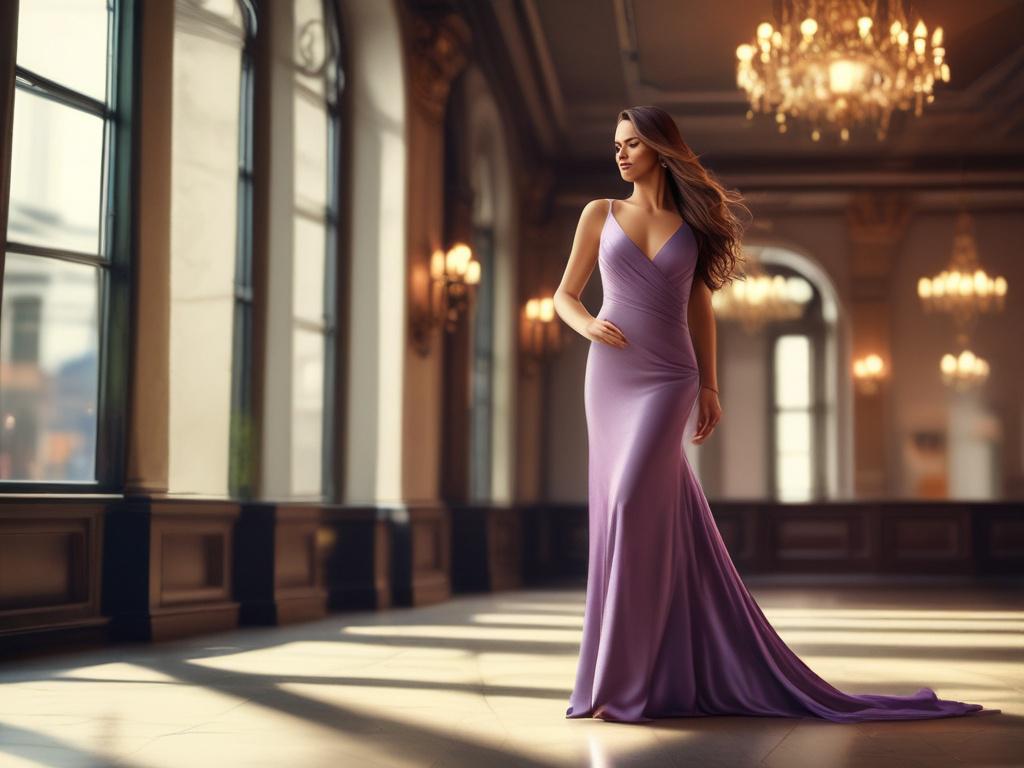 A stunningly beautiful woman with long flowing hair, dressed elegantly