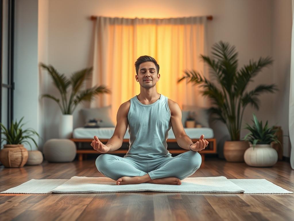 A serene, high resolution image of a person sitting cross