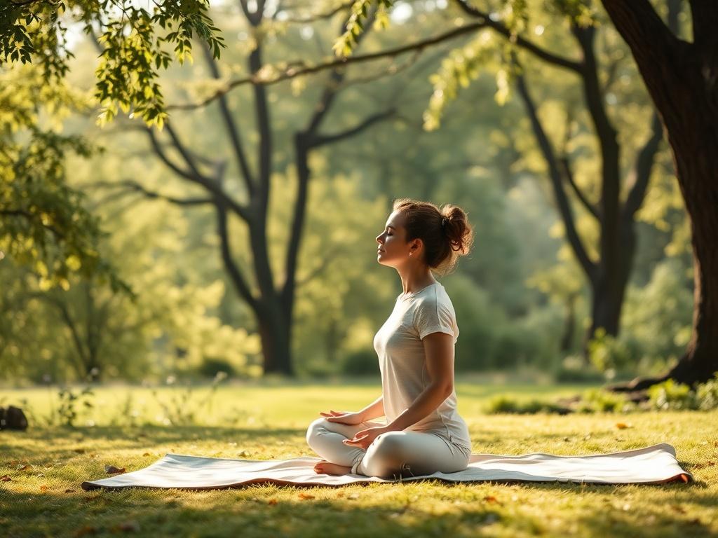 A serene setting featuring a person practicing breathwork in a