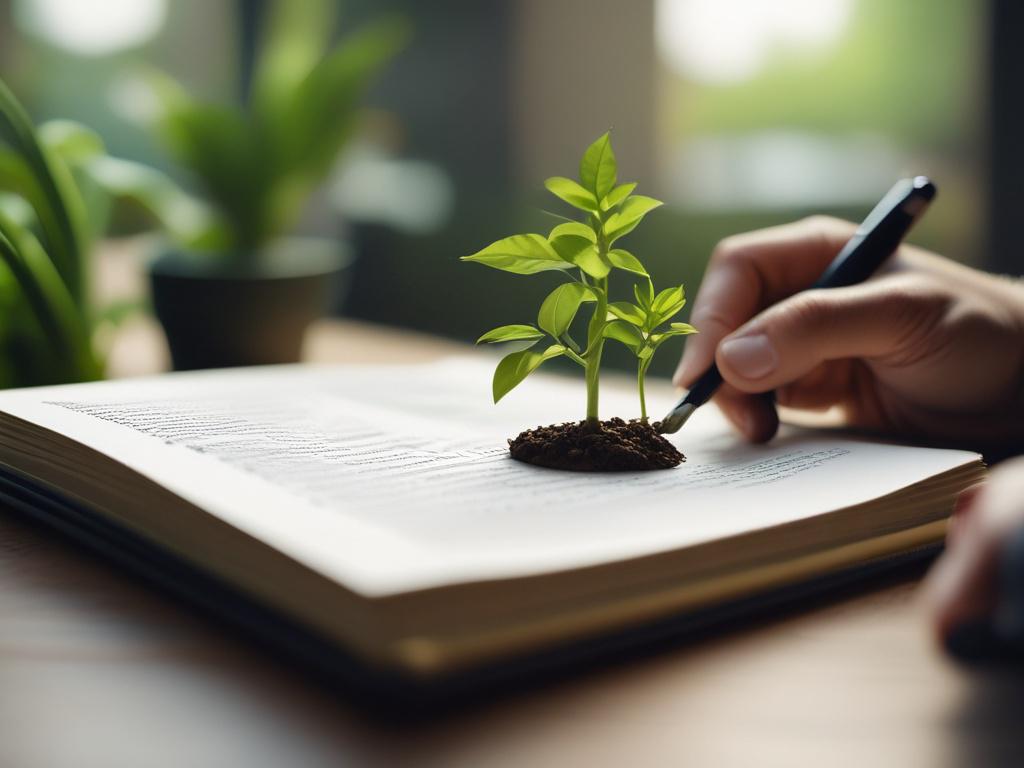 A close up shot of a person reviewing a sustainable