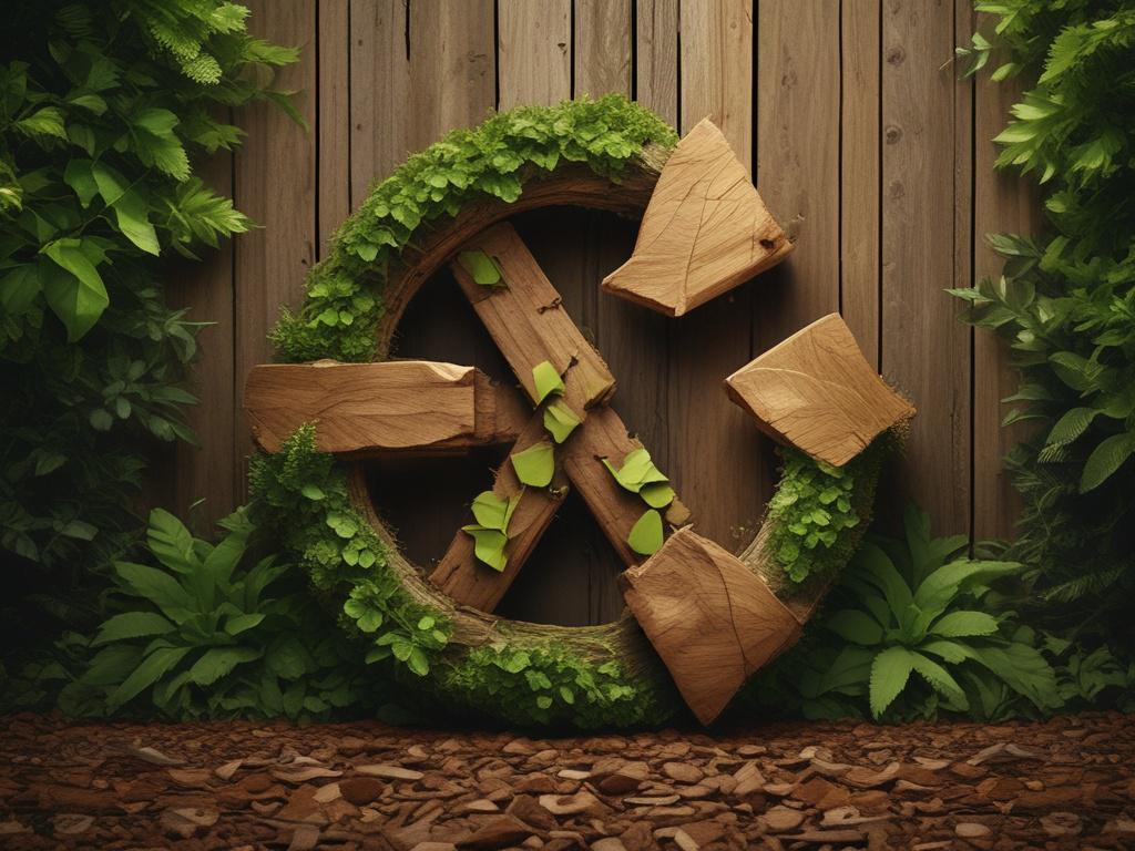 A serene outdoor scene displaying a recycling symbol made from