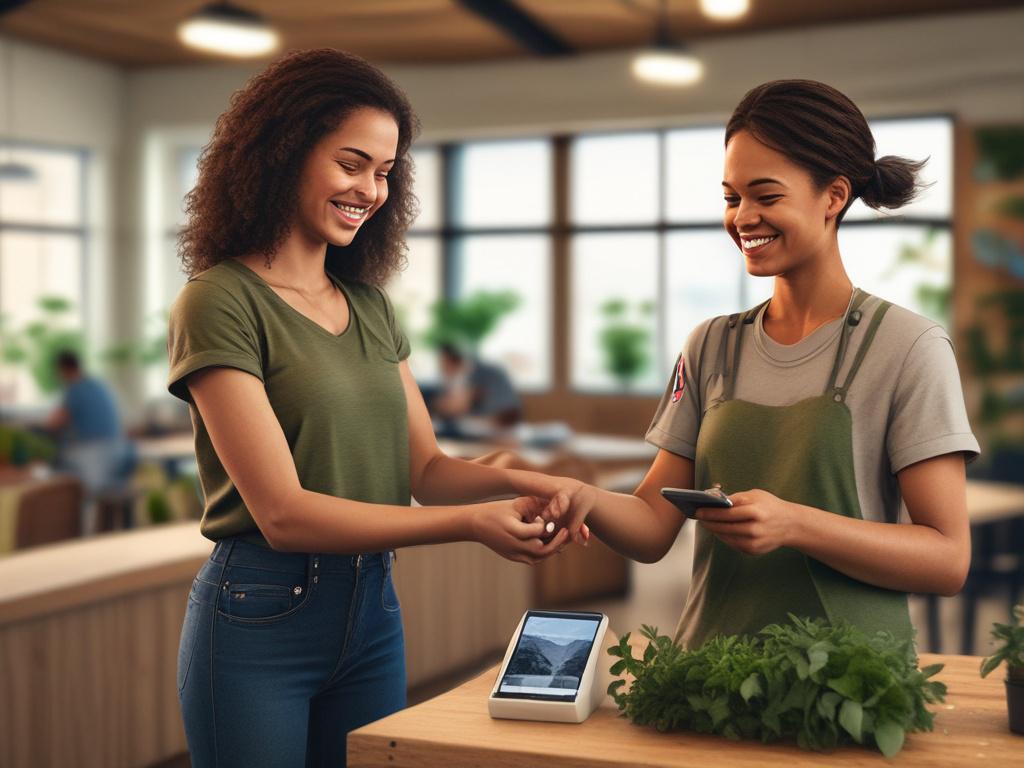 A high resolution image of a person happily handing over