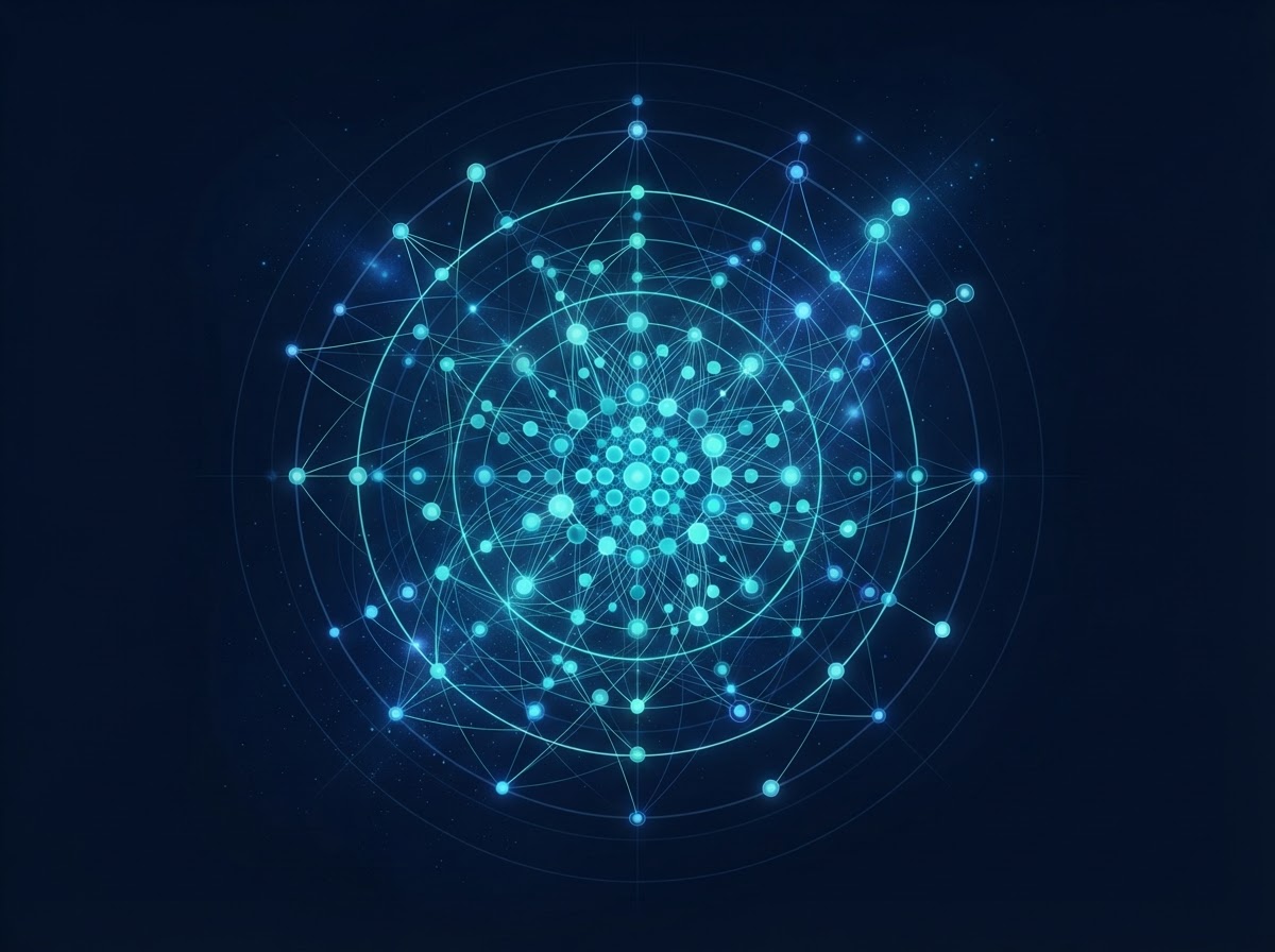 Abstract network visualization of federal agencies and competitors connected by data relationships