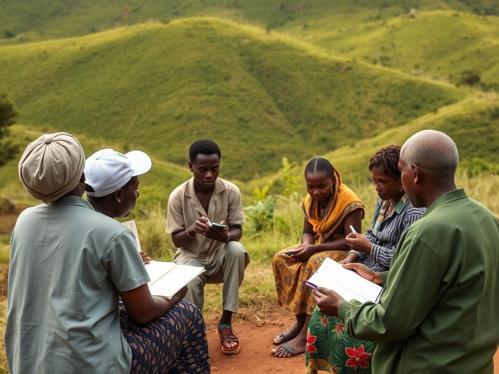 A serene outdoor workshop setting in the Grassfields of Cameroon,