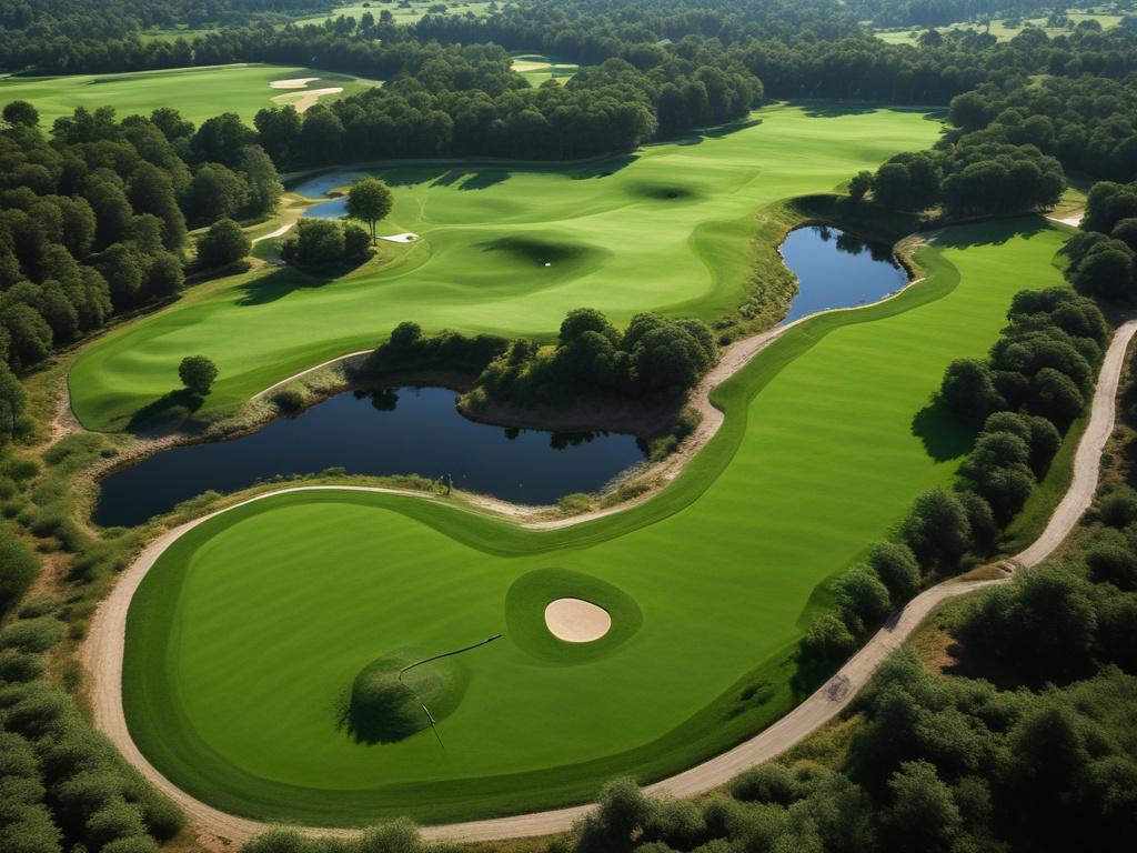 Aerial view of a lush green golf course, showcasing the