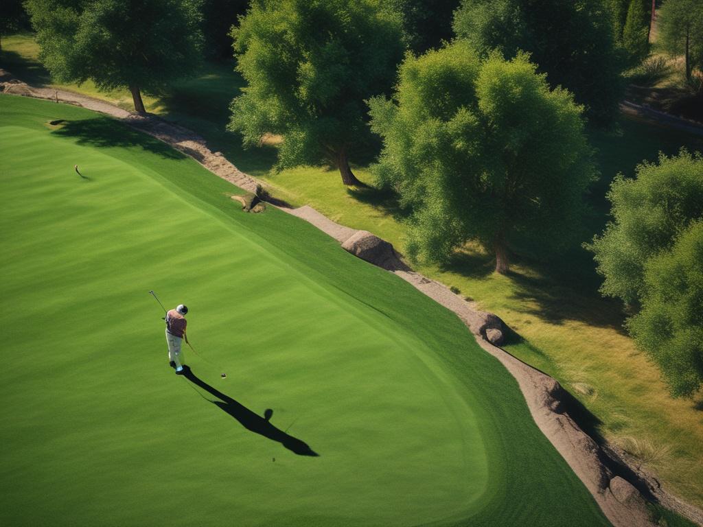 A vibrant scene of a golfer teeing off on a