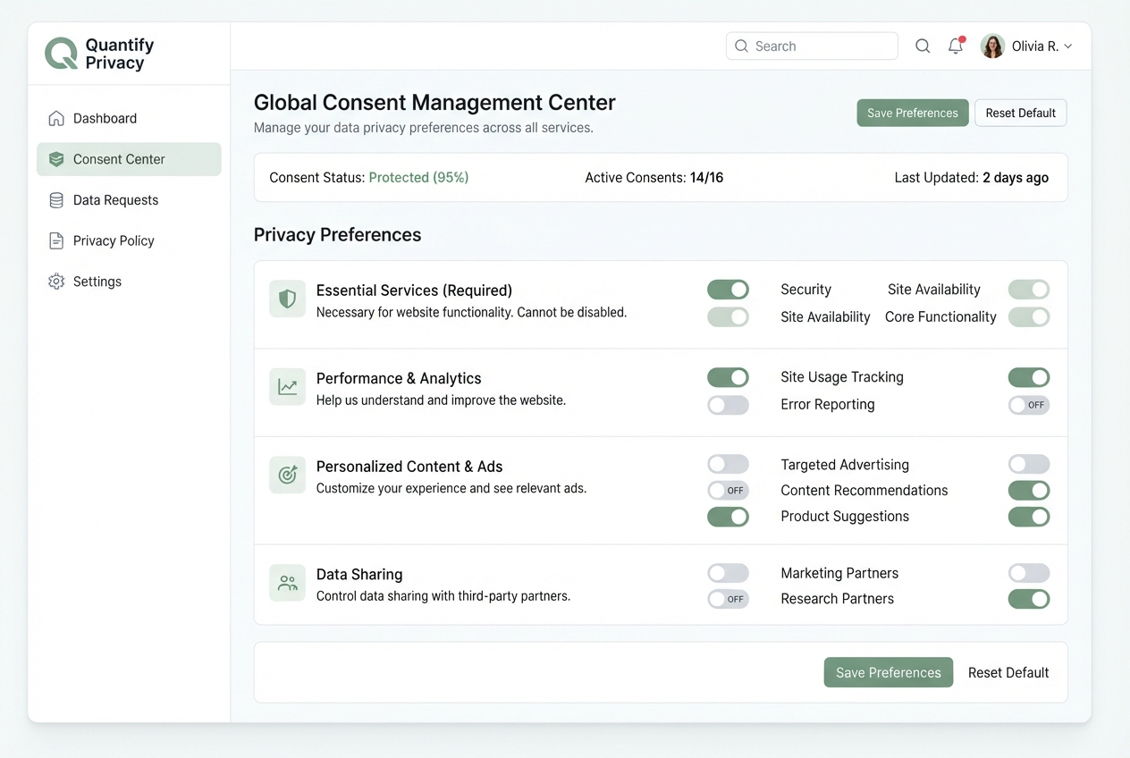 Consent management workflow and user preference system