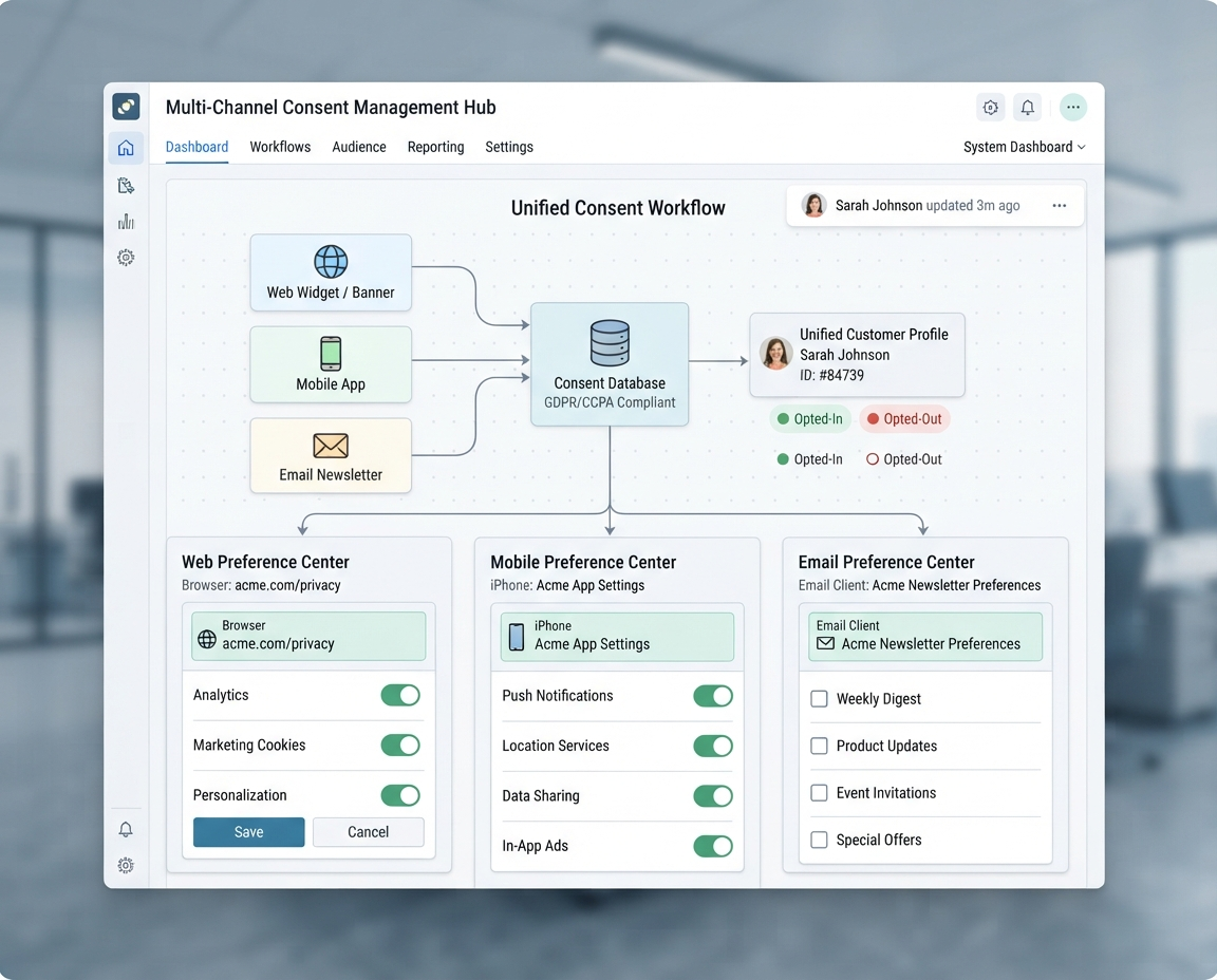 Consent collection workflow showing user preference management