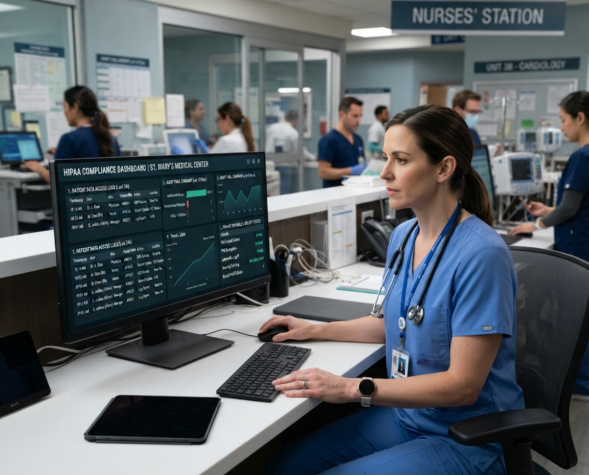 Healthcare data security and HIPAA compliance dashboard