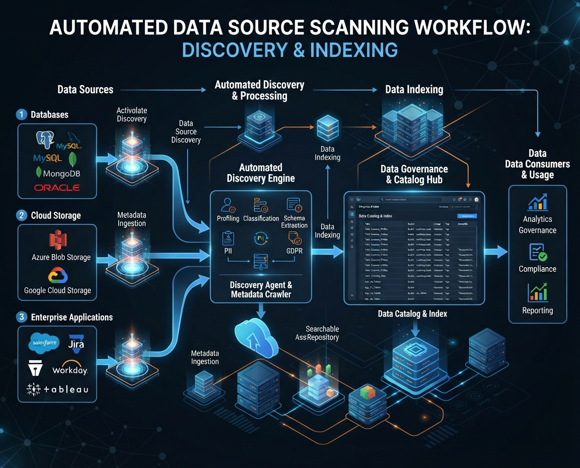 Automated data source discovery and scanning workflow