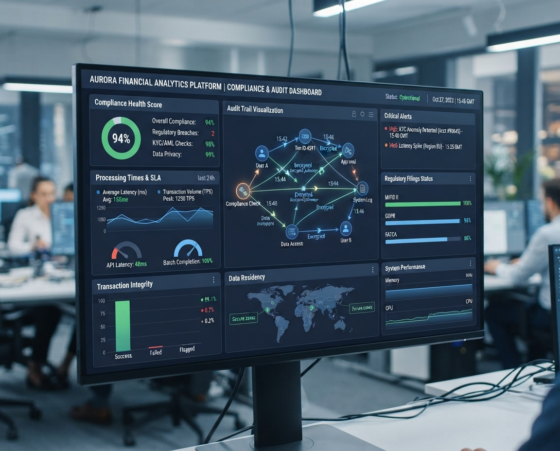 Financial data analytics dashboard showing processing metrics