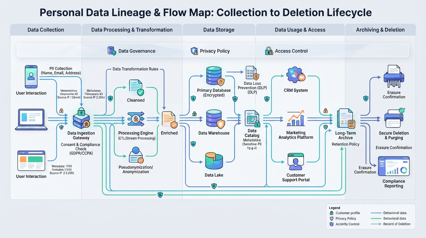 Data flow and lineage mapping showing complete data journey