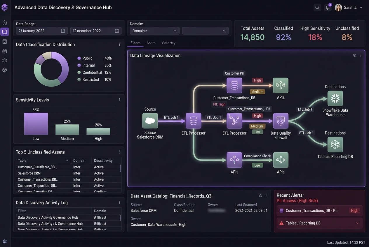 Automated data discovery and classification dashboard