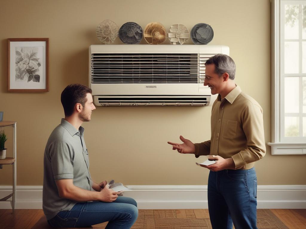 a friendly technician discussing HVAC options with a homeowner in