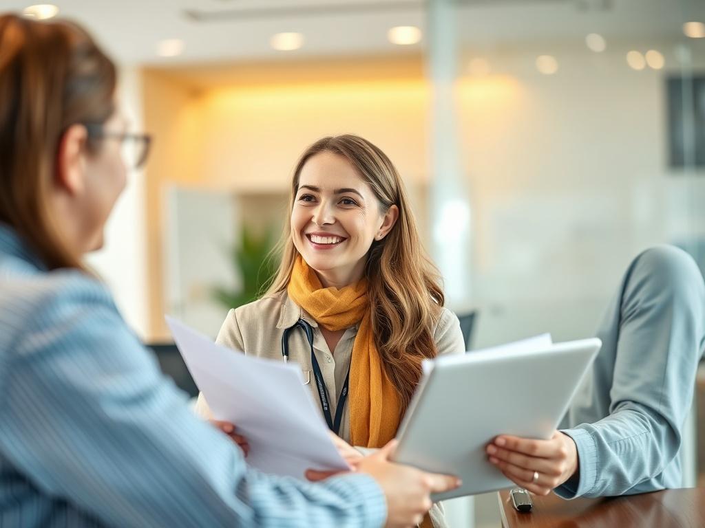 A close up shot of a friendly travel consultant in
