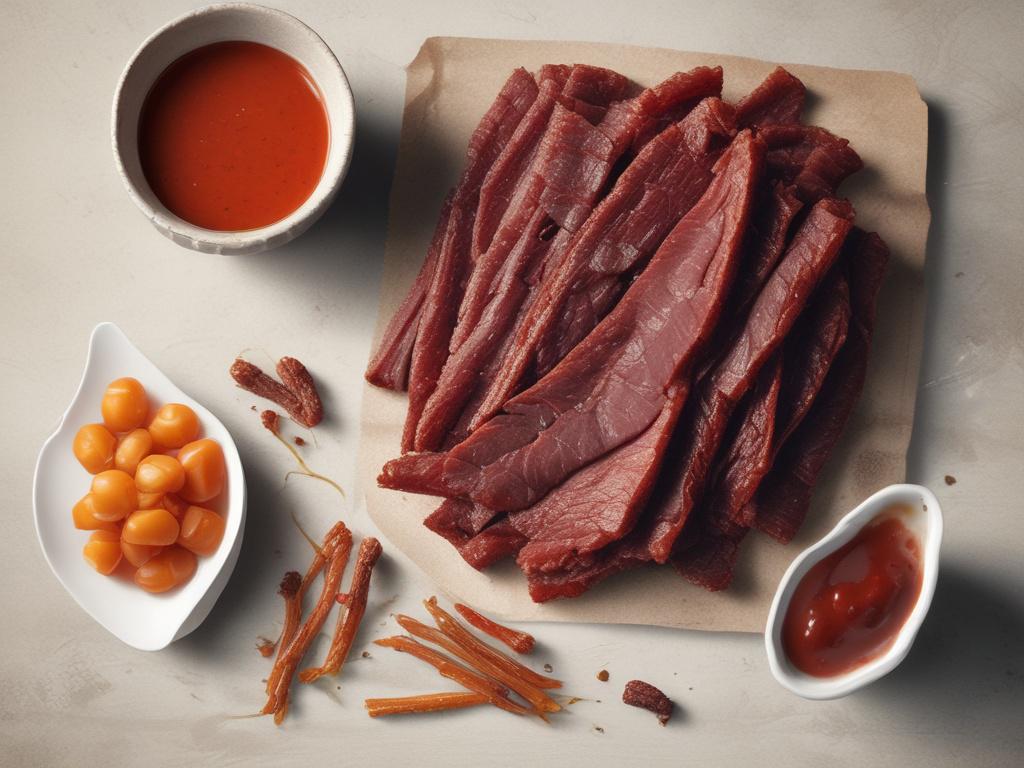 spicy teriyaki jerky, beef, sweet and savory
