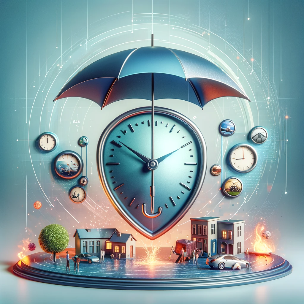dall·e 2023-11-20 00.18.50 - an illustrative image depicting the concept of short-term insurance. the image features a stylized, protective umbrella with a clock face integrated i.png