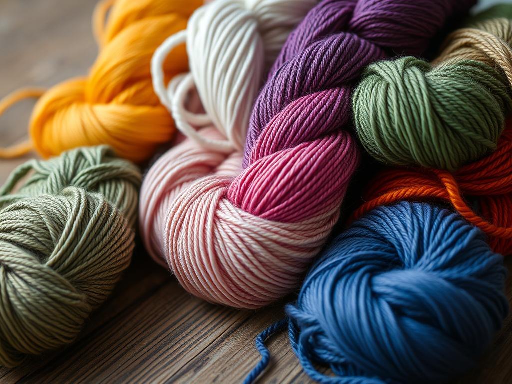 A close up shot of vibrant yarn skeins arranged artistically,