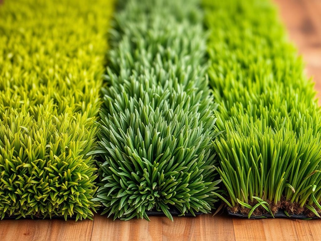 A close up view of three different types of sod: