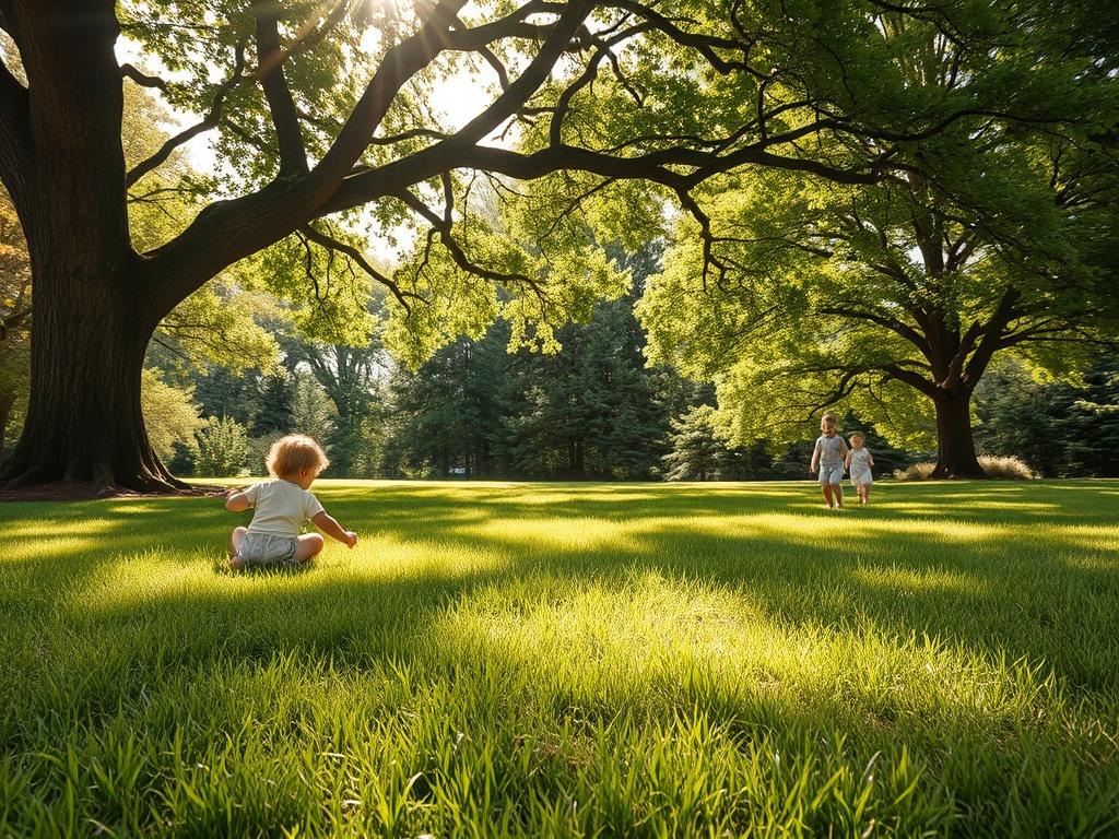 A thriving Tall Fescue lawn under the shade of large