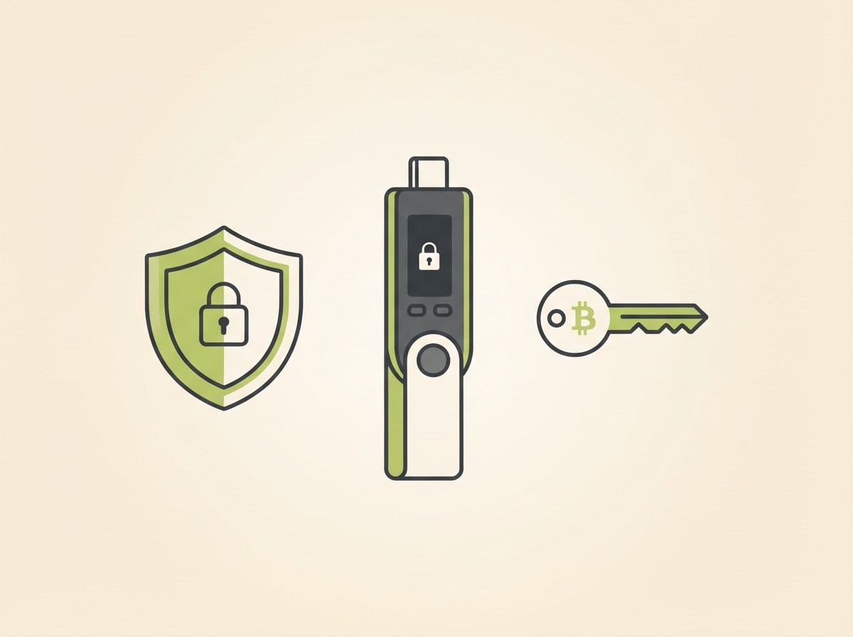 Illustration of a hardware wallet protected by a shield